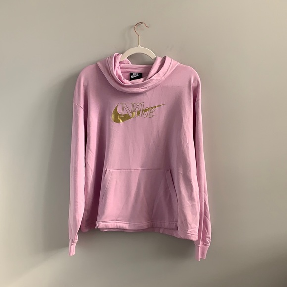 Nike Gold Logo Pink Funnel Neck Hoodie size Medium - Picture 3 of 11